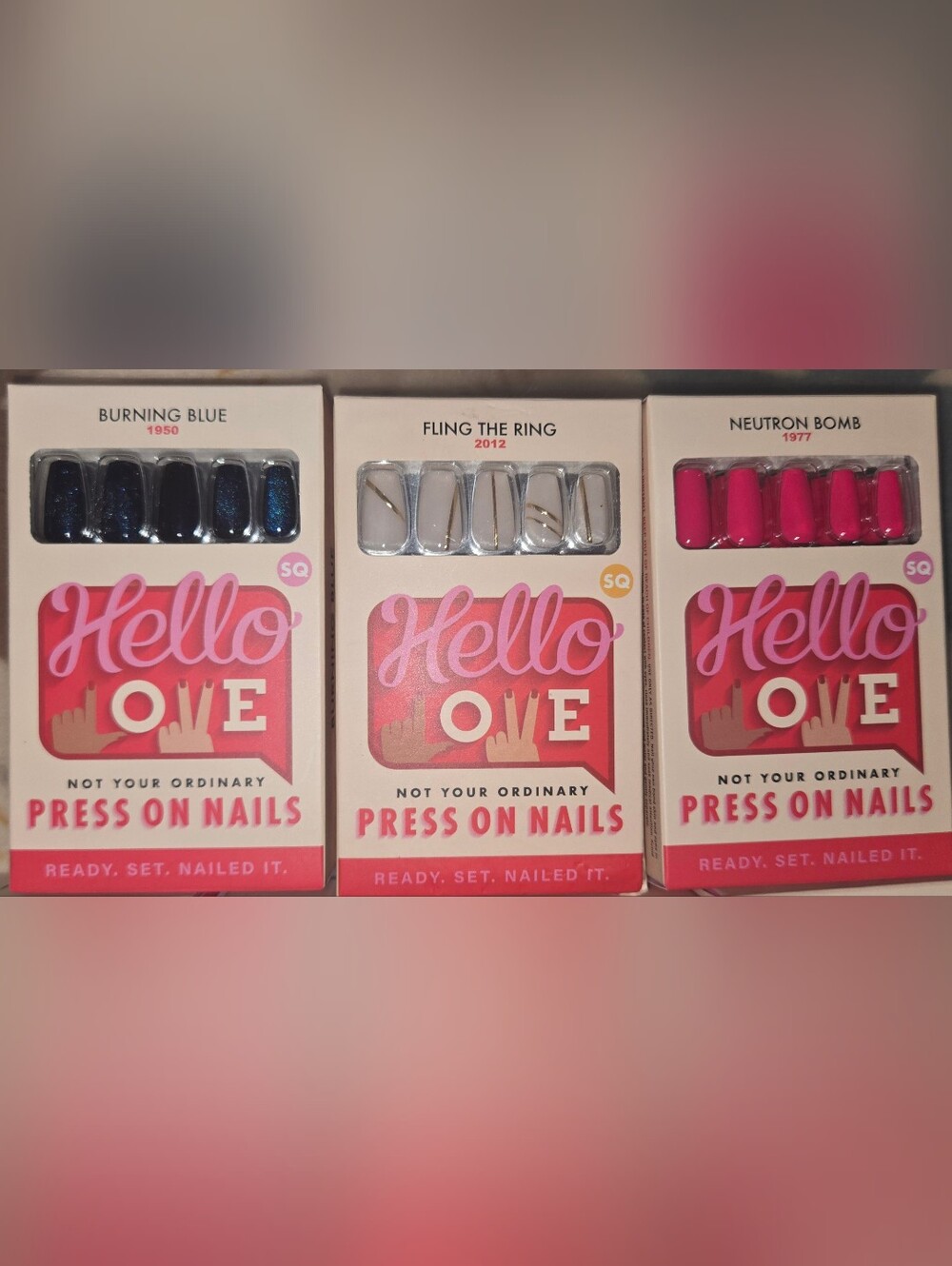 Hello Love Press On Nails 3 Pack Bundle - Burning Blue, Fling The Ring, Neutron